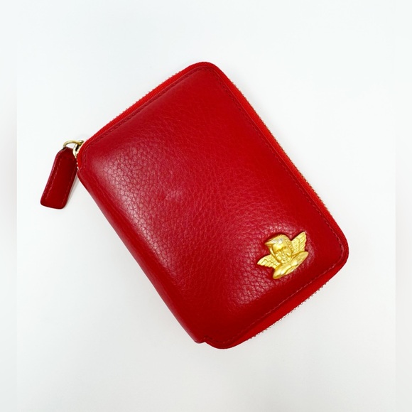 VINTAGE Comtesse Germany Red Leather Gold Angel  Zip Around Wallet RARE - Picture 1 of 11
